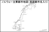 ノルウェー主要都市地図（英語都市名入り）