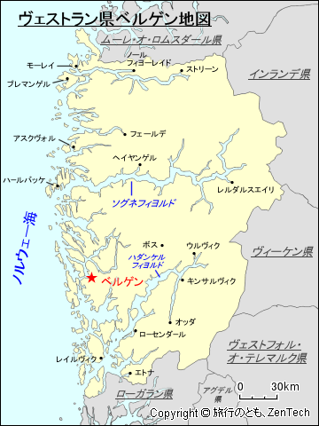 ヴェストラン県ベルゲン地図