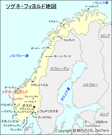 ソグネ・フィヨルド地図