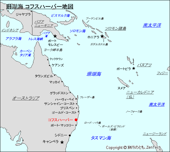 珊瑚海 コフスハーバー地図