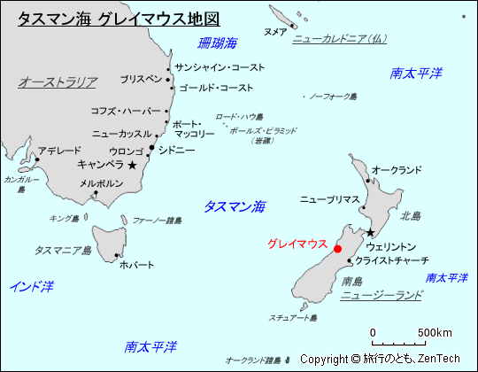 タスマン海 グレイマウス地図