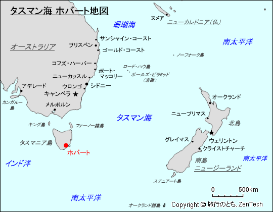 タスマン海 ホバート地図