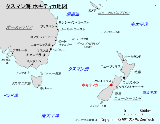 タスマン海 ホキティカ地図