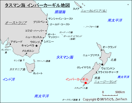 タスマン海 インバーカーギル地図