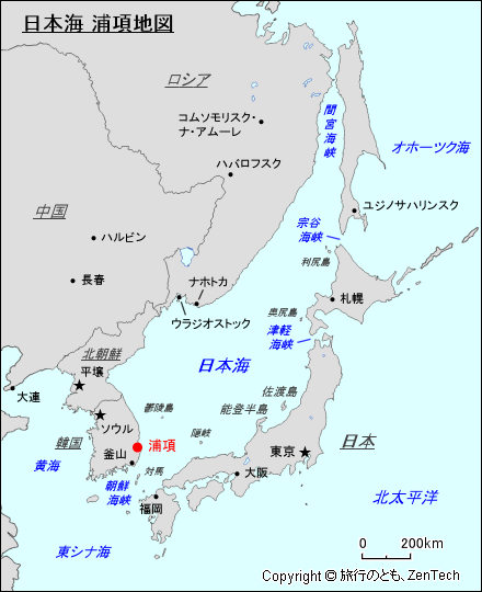 日本海 浦項地図