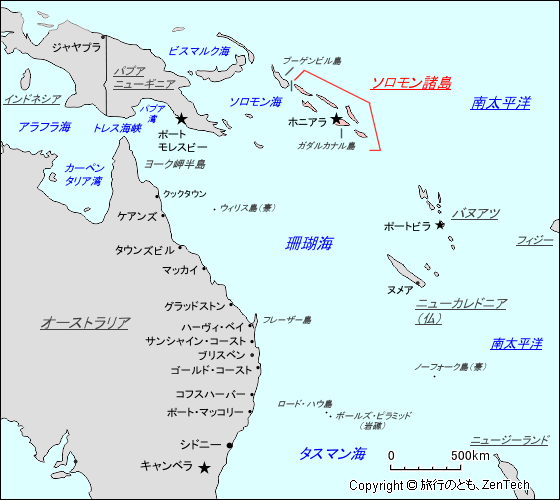 珊瑚海 ソロモン諸島地図