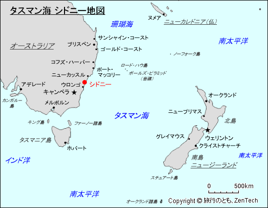 タスマン海 シドニー地図