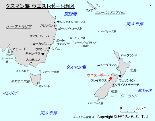 タスマン海 ウエストポート地図