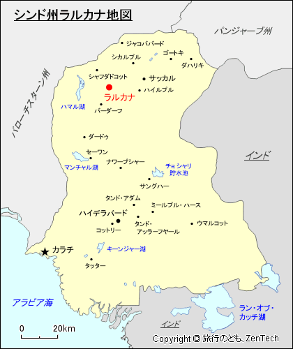 シンド州ラルカナ地図