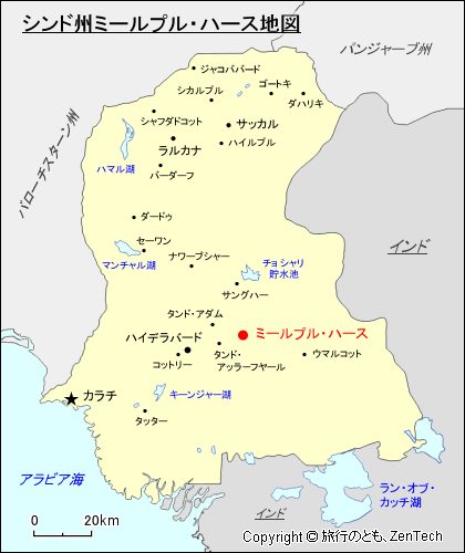 シンド州ミールプル・ハース地図