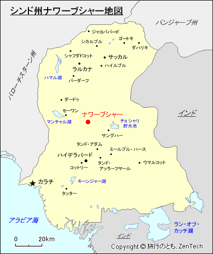 シンド州ナワーブシャー地図