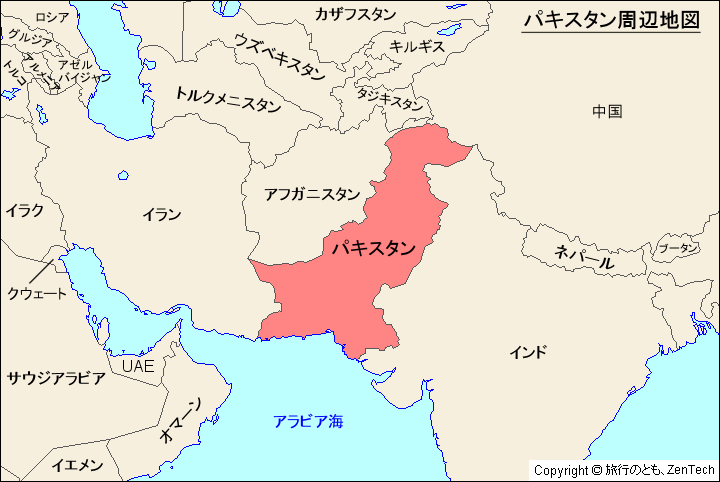 パキスタンと周辺国の地図