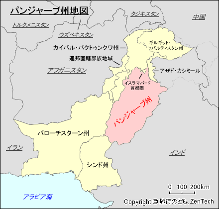 パキスタンにおけるパンジャーブ州地図