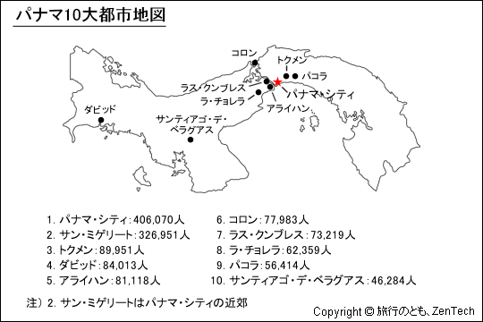 パナマ10大都市地図 パナマ10大都市地図