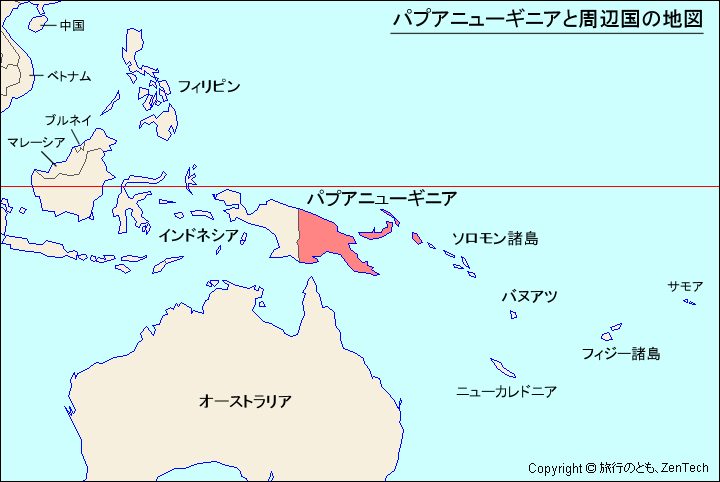 パプアニューギニアと周辺国の地図