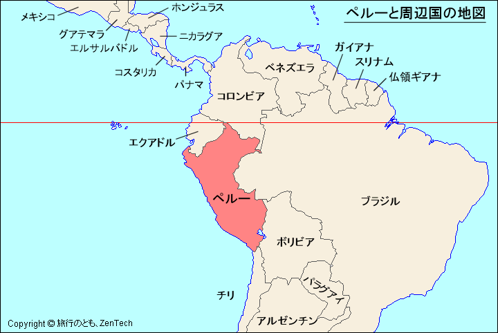 ペルーと周辺国の地図