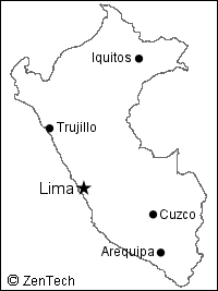 リマの場所が記されたペルー白地図