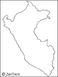 国境線と海岸線のみペルー白地図