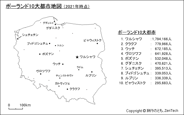 ポーランド10大都市地図