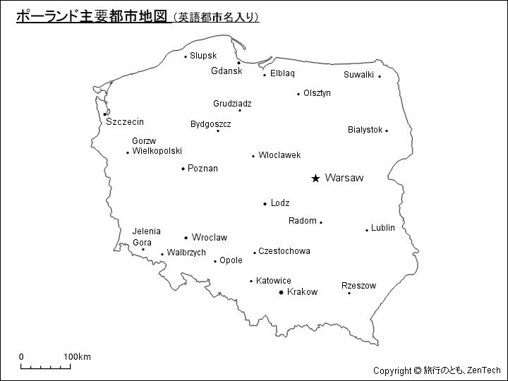 ポーランド主要都市地図(英語都市名入り) ポーランド主要都市地図(英語都市名入り)