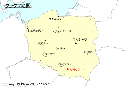 ポーランドにおけるクラクフ地図