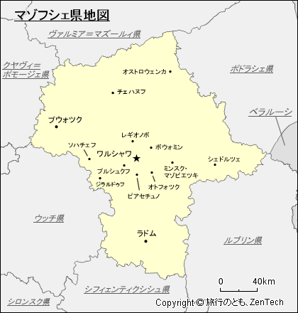 マゾフシェ県地図