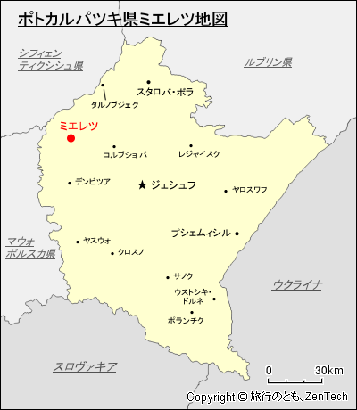ポトカルパツキ県ミエレツ地図