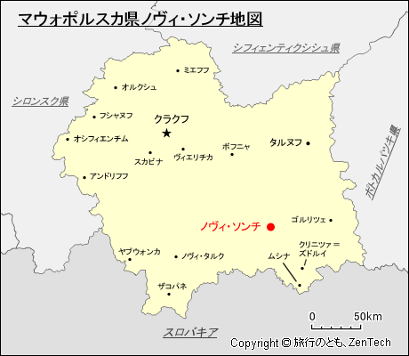 マウォポルスカ県ノヴィ・ソンチ地図