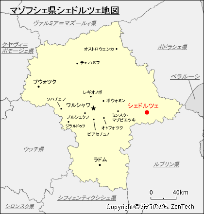 マゾフシェ県シェドルツェ地図