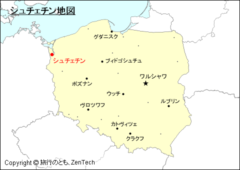 ポーランドにおけるシュチェチン地図