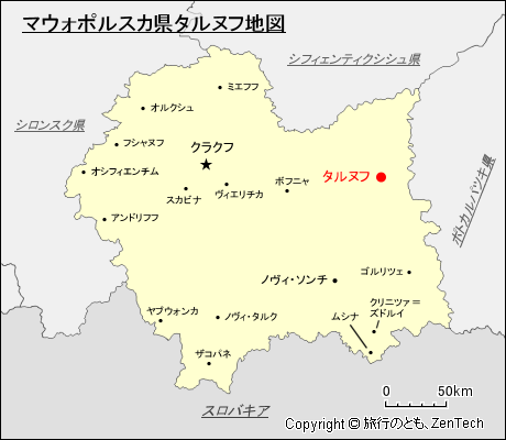 マウォポルスカ県タルヌフ地図