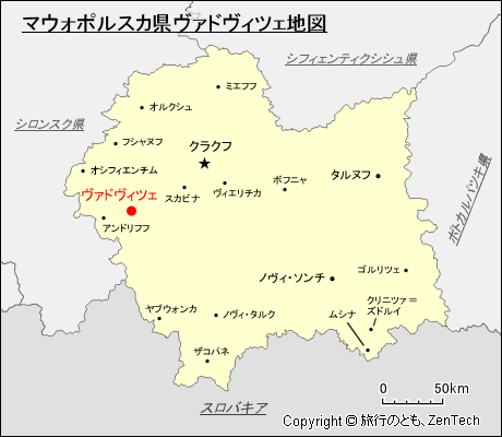 マウォポルスカ県ヴァドヴィツェ地図