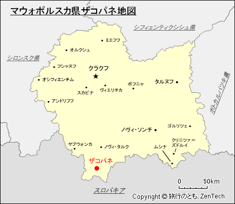 マウォポルスカ県ザコパネ地図