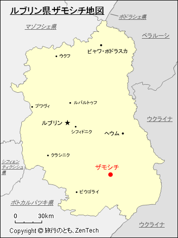 ルブリン県ザモシチ地図