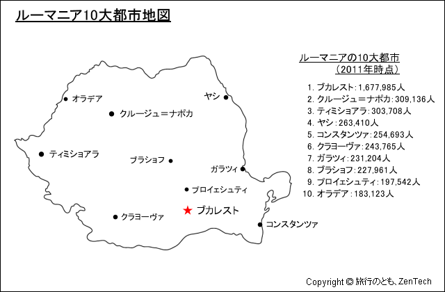 ルーマニア10大都市地図