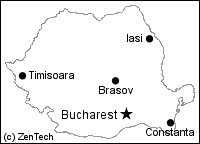 主要都市の記載されたルーマニア白地図