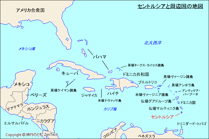 セントルシアと周辺国の地図