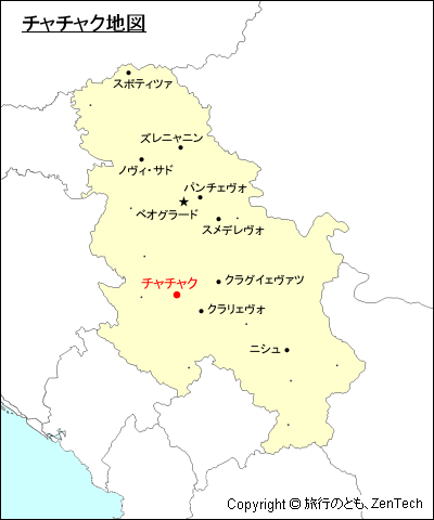 セルビアにおけるチャチャク地図