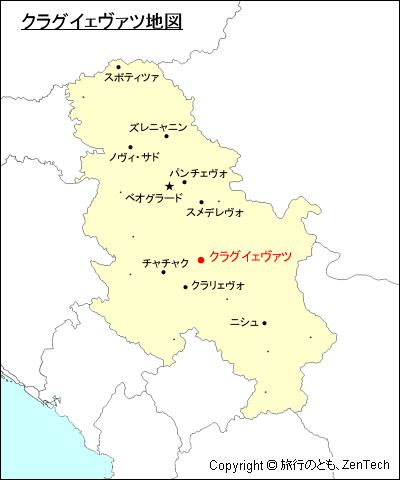 セルビアにおけるクラグイェヴァツ地図