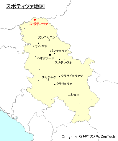 セルビアにおけるスボティツァ地図