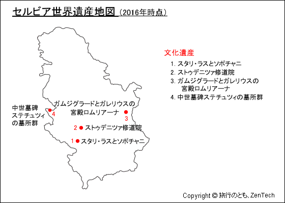 セルビア世界遺産地図