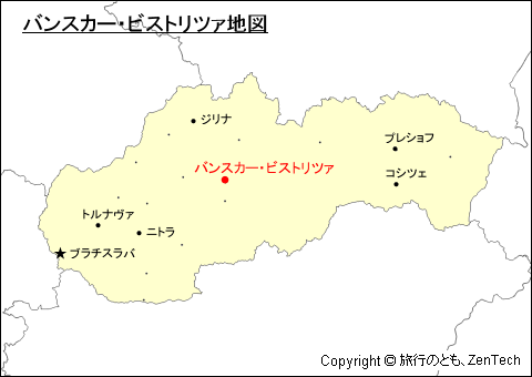 スロバキアにおけるバンスカー・ビストリツァ地図