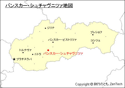 スロバキアにおけるバンスカー・シュチャヴニツァ地図