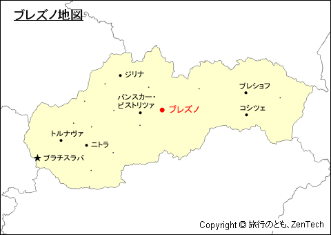 スロバキアにおけるブレズノ地図