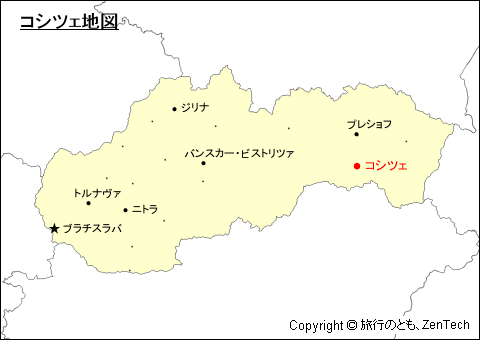 スロバキアにおけるコシツェ地図