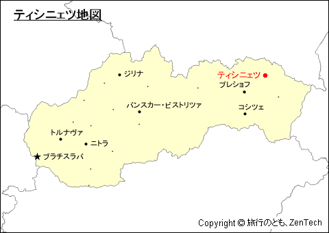 スロバキアにおけるティシニェツ地図