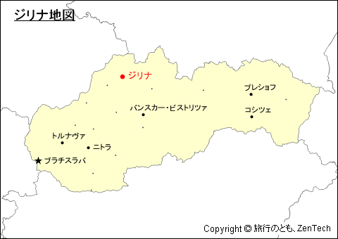 スロバキアにおけるジリナ地図