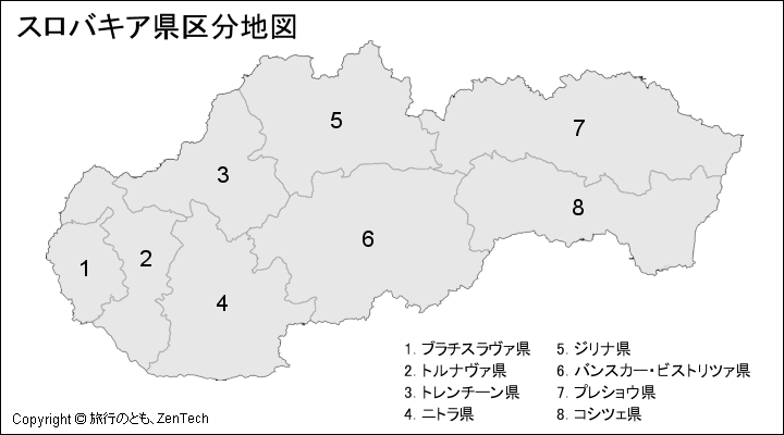 スロバキア県区分地図