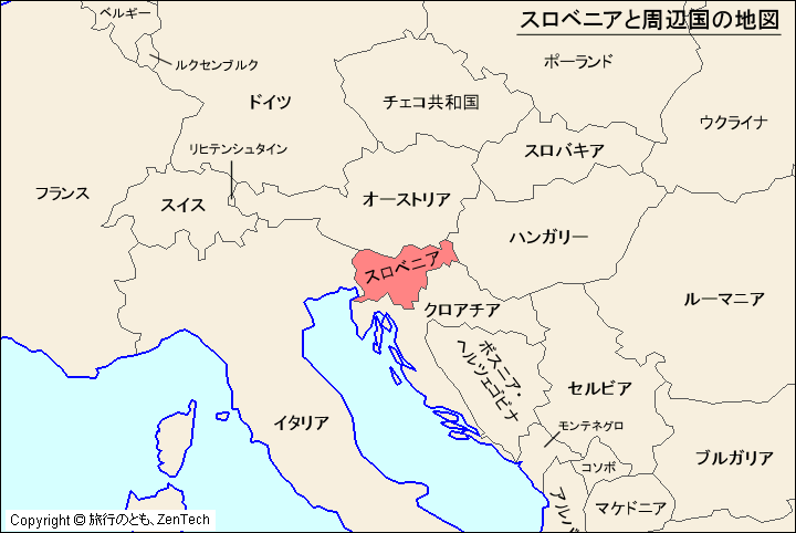 スロベニアと周辺国の地図