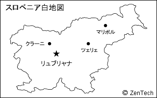 日本語の都市名入りスロベニア白地図(小サイズ)